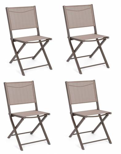 Set 4 scaune pliabile de gradina / terasa din metal si material textil Hilde Grej - l48xA55 - 5xH82 - 5 cm