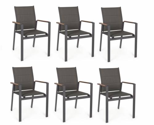 Setul 6 scaune de gradina / terasa din metal si material textil - Kubik Antracit - l56 - 5xA62xH88 cm
