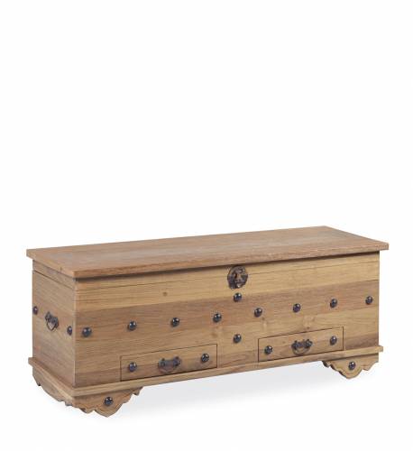 Banca din lemn cu 2 sertare si spatiu de depozitare - Teak Anne Large Natural - l120xA40xH48 cm