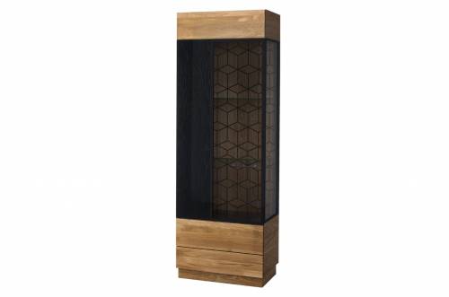 Vitrina din lemn si furnir - cu 1 usa si LED inclus Mosaic 10 Stejar / Negru - l67xA42xH196 cm