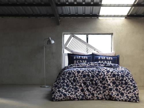 Lenjerie de pat din bumbac Ranforce - Royal Bleumarin / Crem - 200 x 220 cm