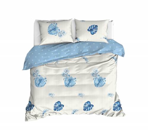 Lenjerie de pat din bumbac Ranforce Terezie Alb / Albastru - 200 x 220 cm