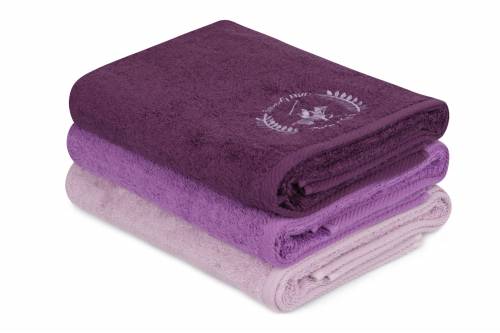 Set 3 prosoape baie din bumbac - Beverly Hills Polo Club 402 Lila / Mov / Violet - 70 x 140 cm